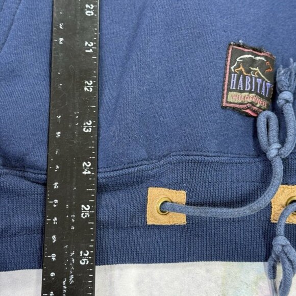 Vintage 90s Habitat Wilderness Hoodie M Embroidered Wolf Plaid Lined Hood Navy - Picture 8 of 16